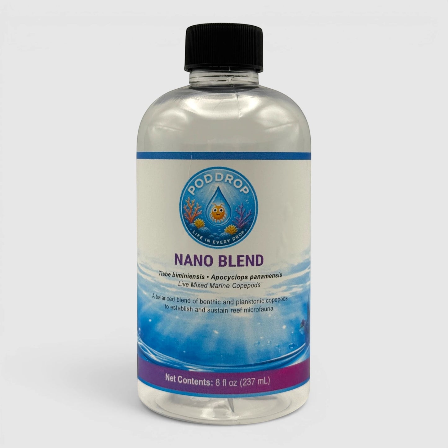 PodDrop Nano Blend live mixed marine copepods for nano reef aquariums, 8 fl oz.