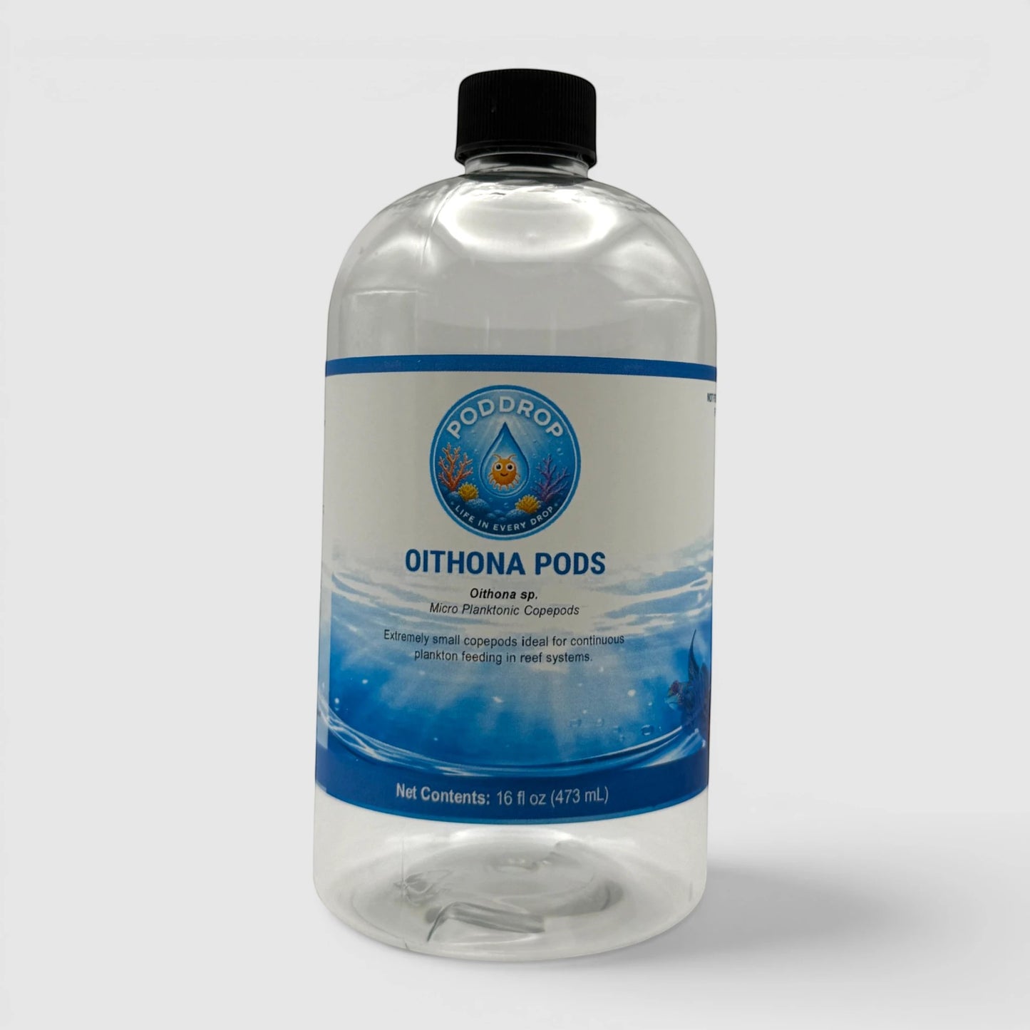 PodDrop Oithona sp. micro planktonic copepods in a 16 fl oz bottle, ideal for reef systems.