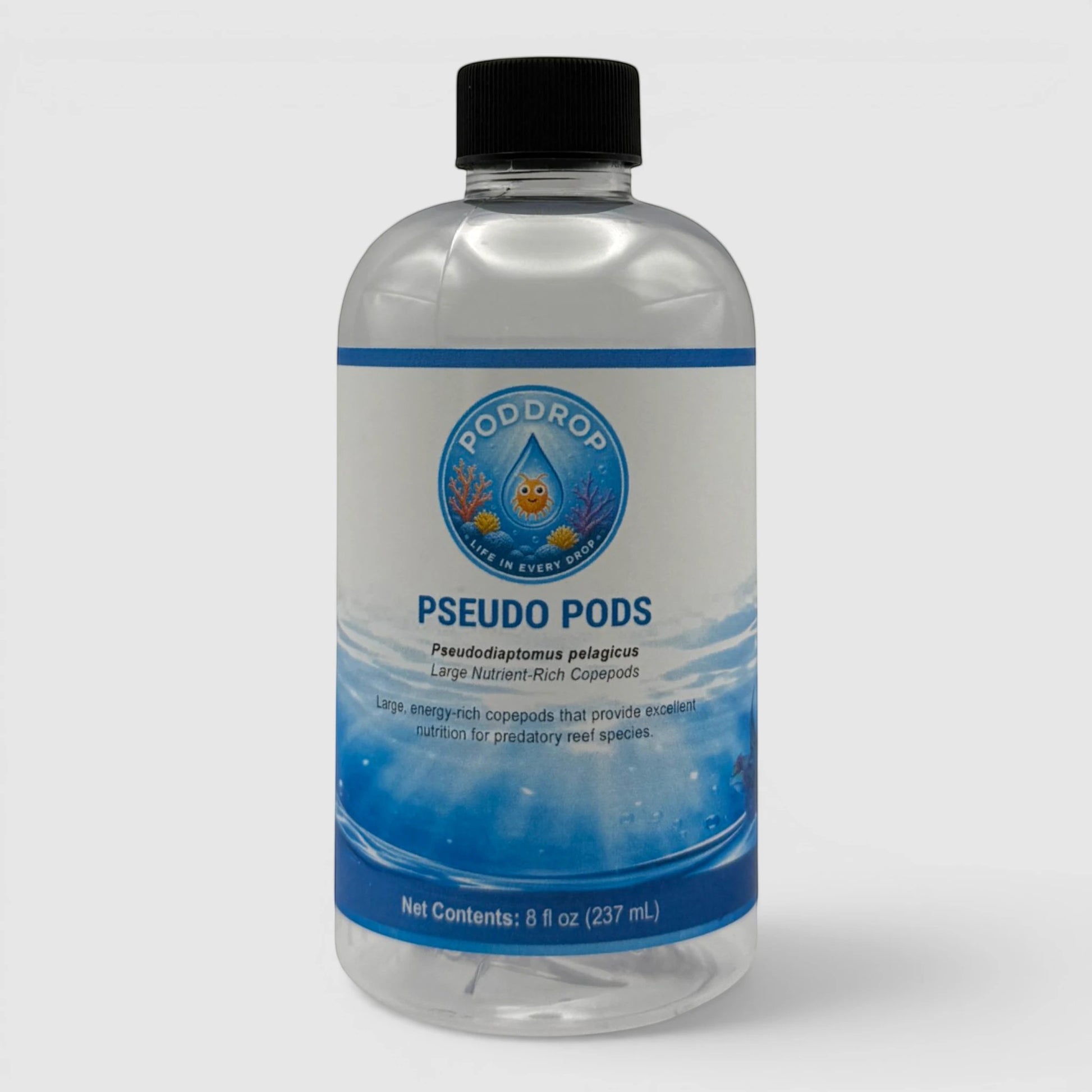 PodDrop Pseudo Pods: Pseudodiaptomus pelagicus large nutrient-rich copepods for predatory reef species. 8 fl oz.